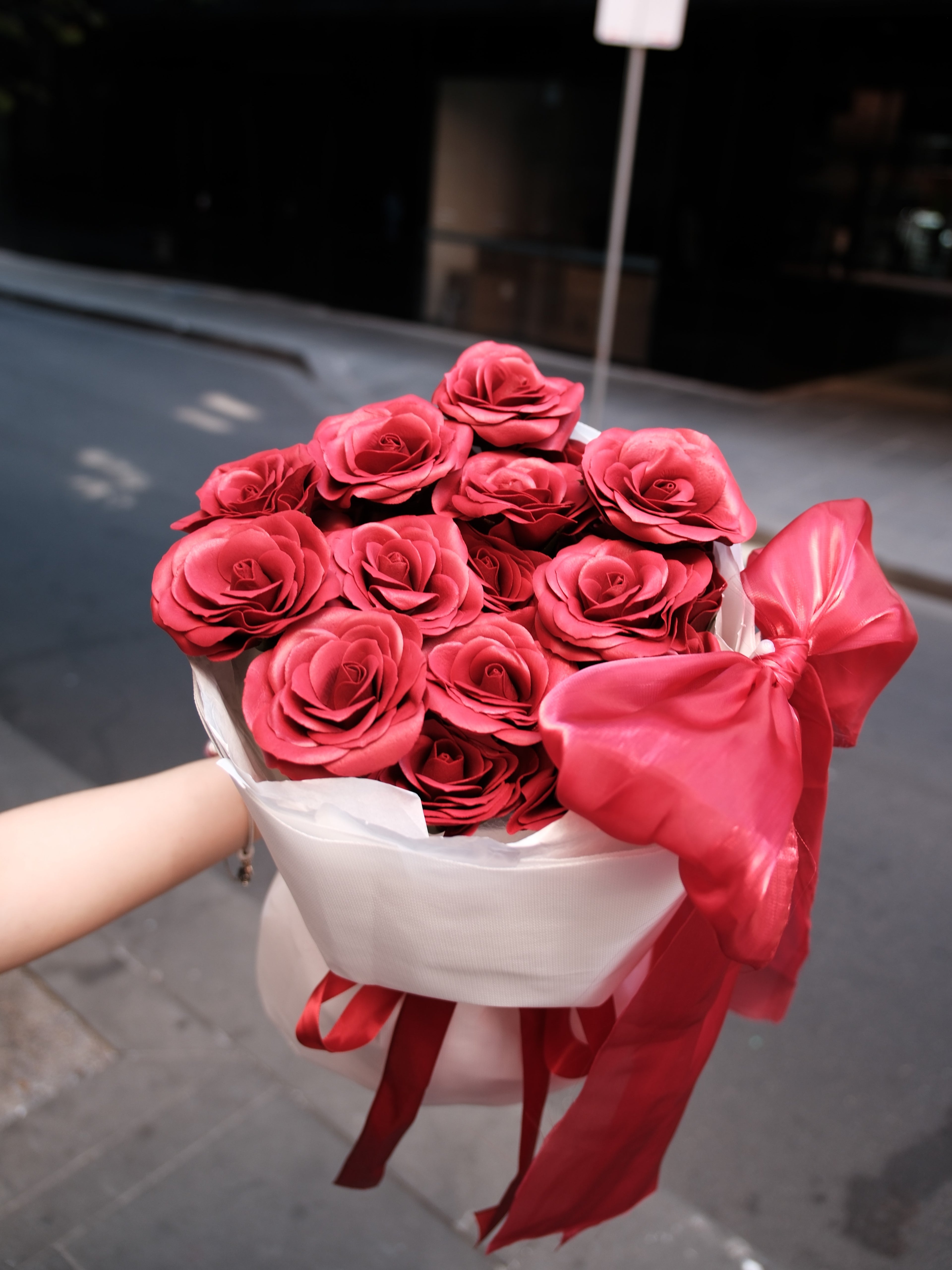 Red & White Round Rose Bouquet
