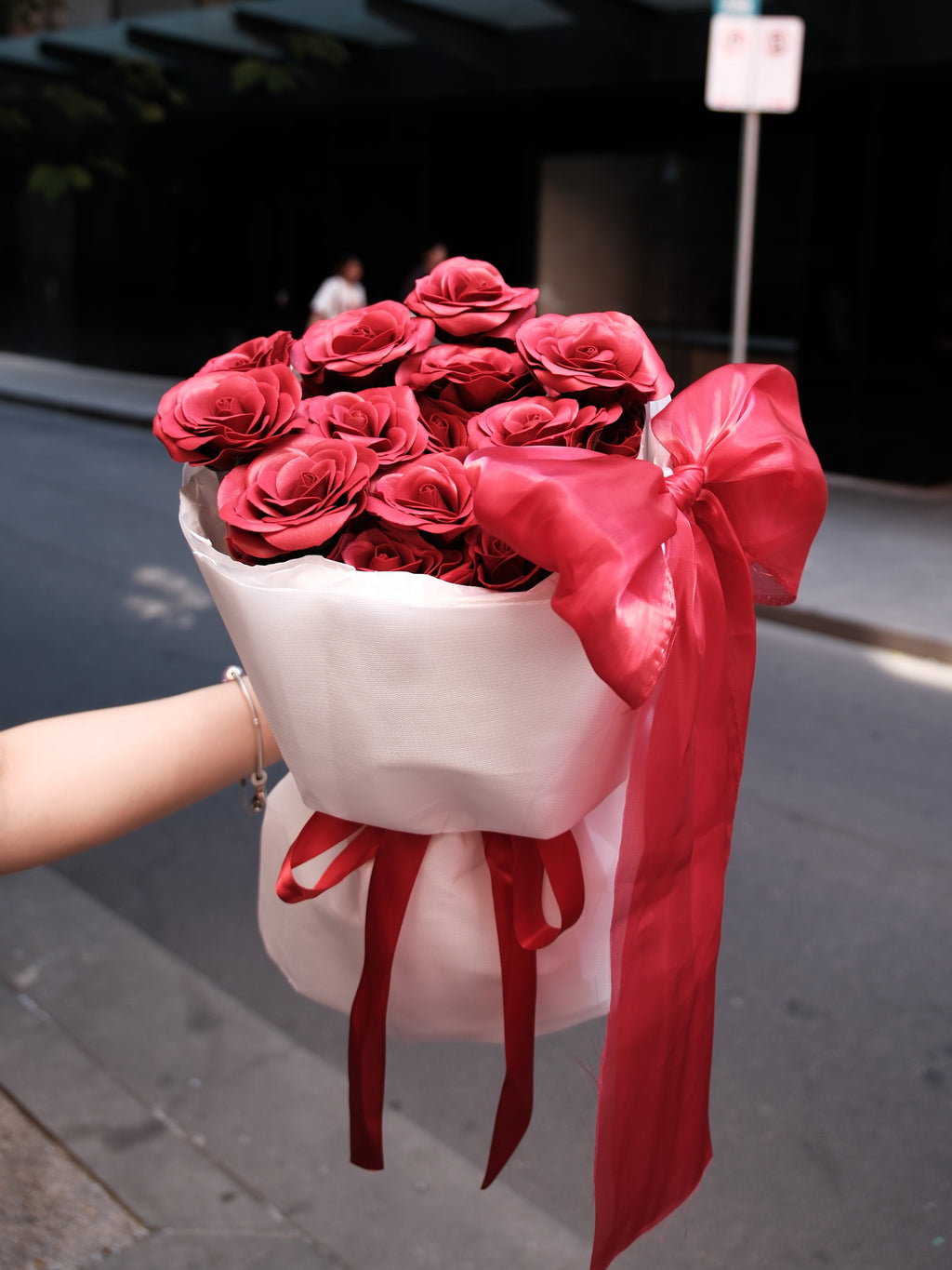 Red & White Round Rose Bouquet