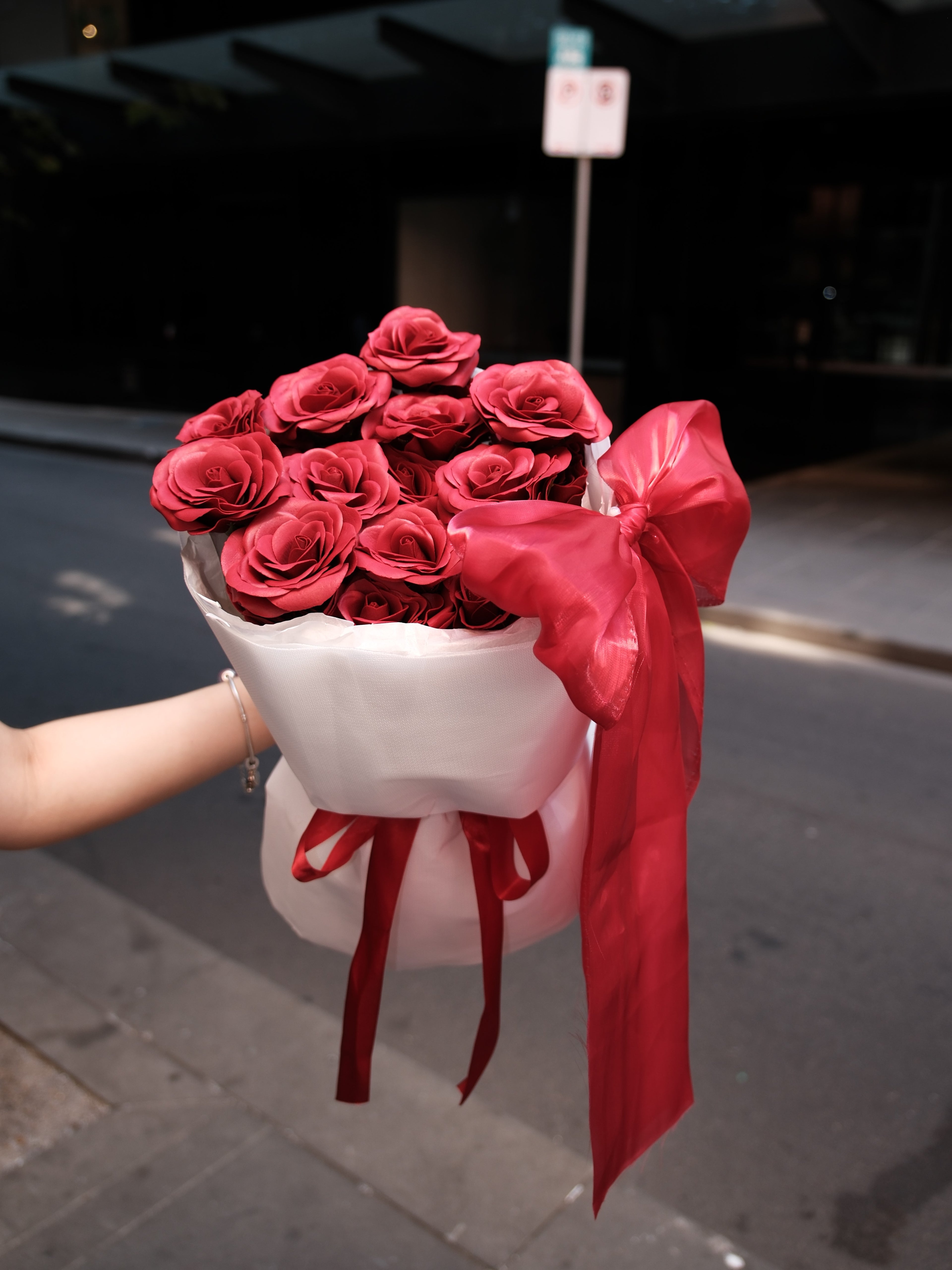 Red & White Round Rose Bouquet