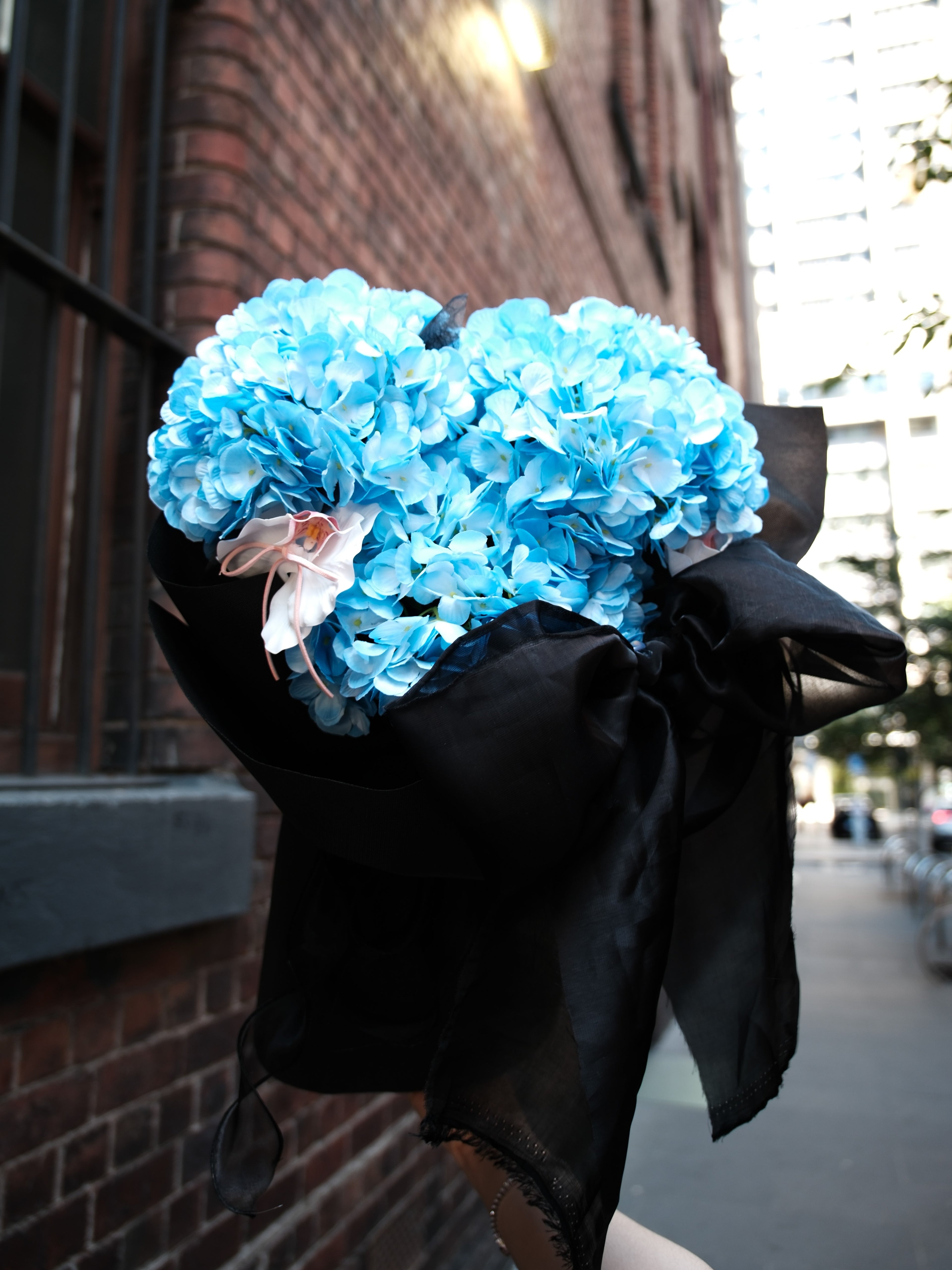 Black Hydrangea & Twisted Tulips Bouquet