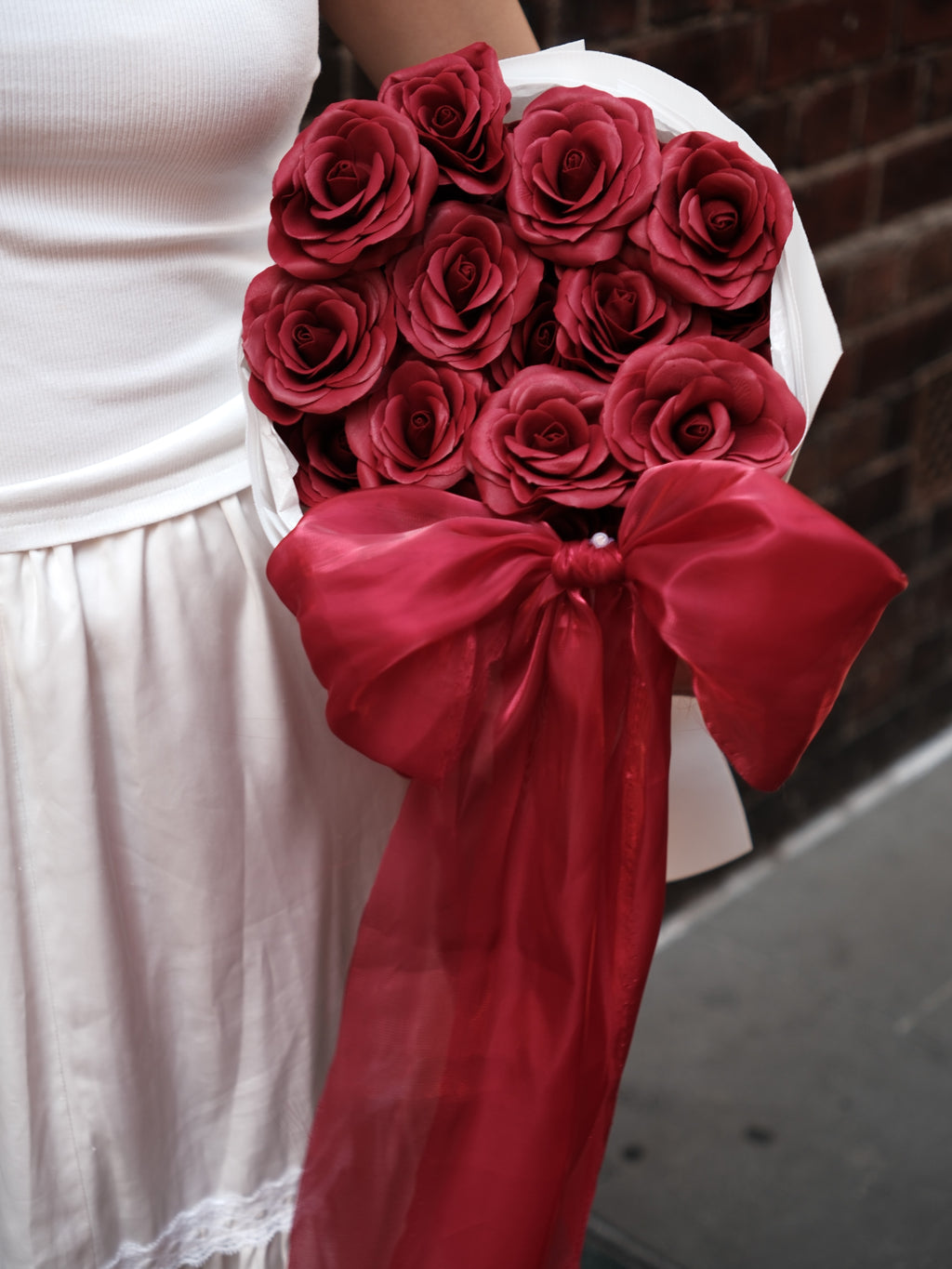 Red & White Round Rose Bouquet
